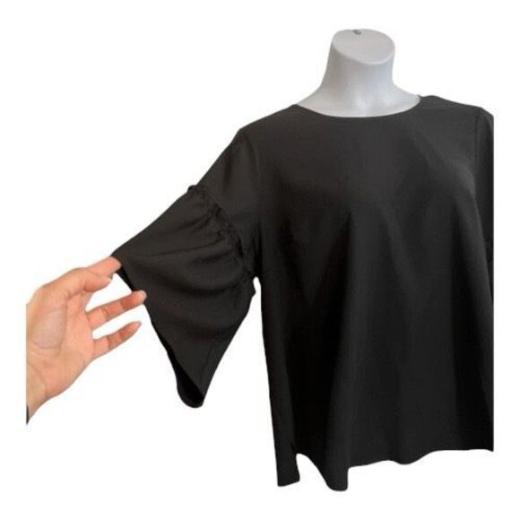 Lane Bryant Women Top Plus Size 18/20 Solid Black Flowy 3/4-Wide Sleeve Boho - Picture 4 of 15